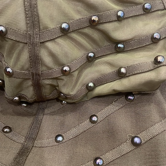 House of CB London Olive Green Mesh Bandage Mini Bodycon Dress w/Studs Size M - Picture 5 of 7